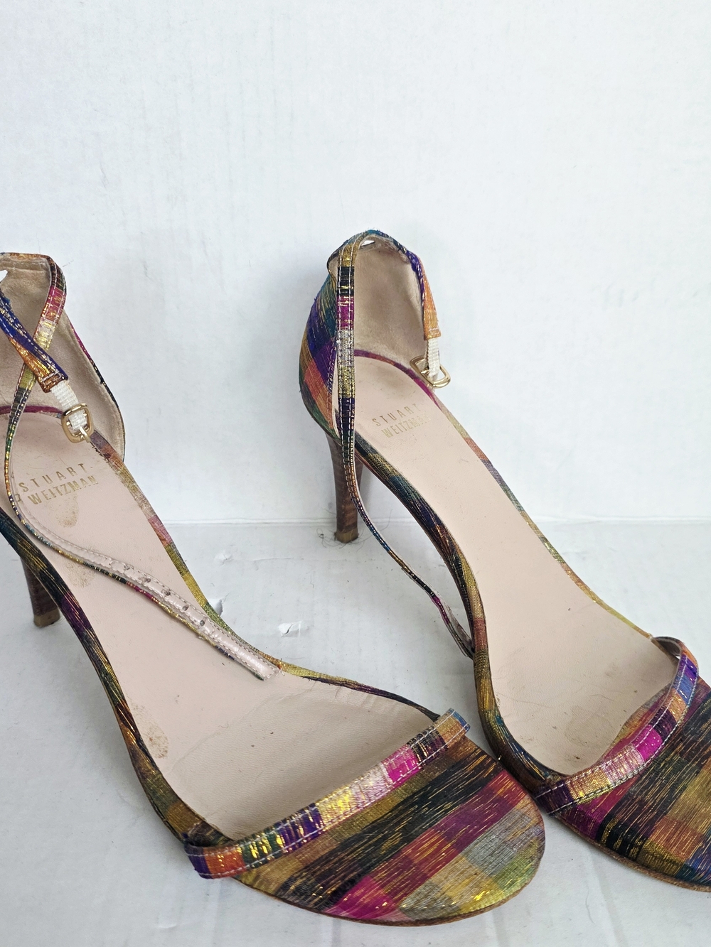 Stuart Weitzman Multicolor Strappy Metallic Kitten Heels